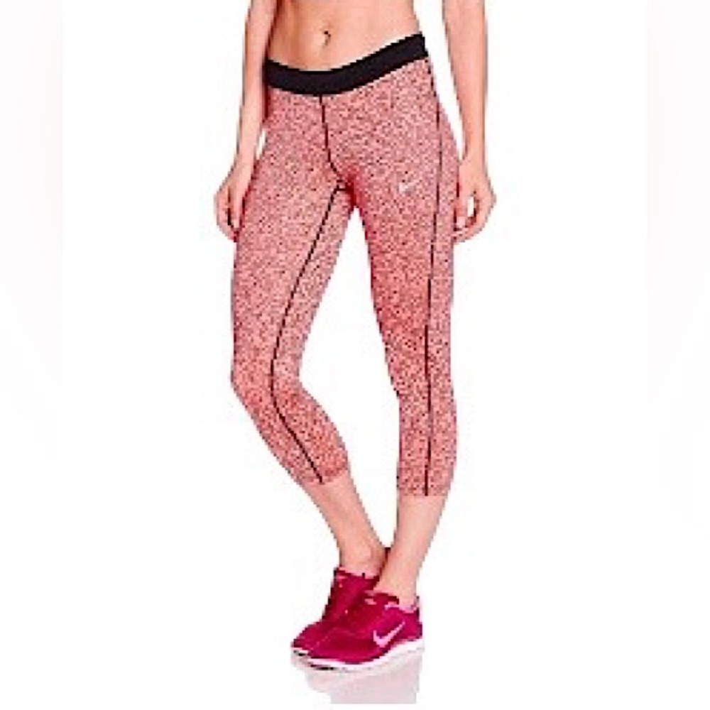Nike Dri Fit Relay Rollover Abstract Print Coral Pink Capri Leggings Size XL